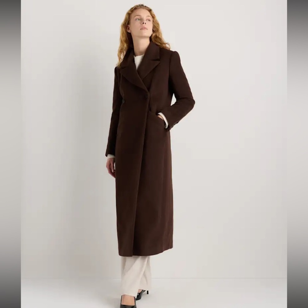 NWOT Quince Women Wool Cashmere Tailored Long Coat Dark Chocolate M